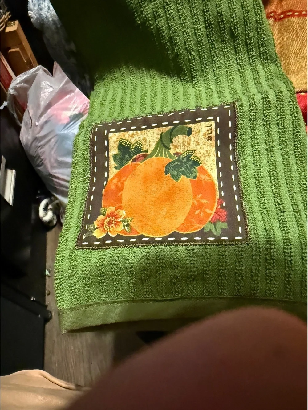 Harvest Hollow Country Store Wooden Basket with Autumn Themed Towels